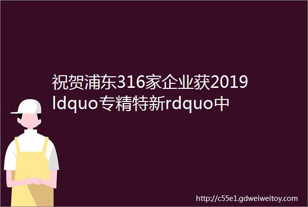 祝贺浦东316家企业获2019ldquo专精特新rdquo中小企业称号