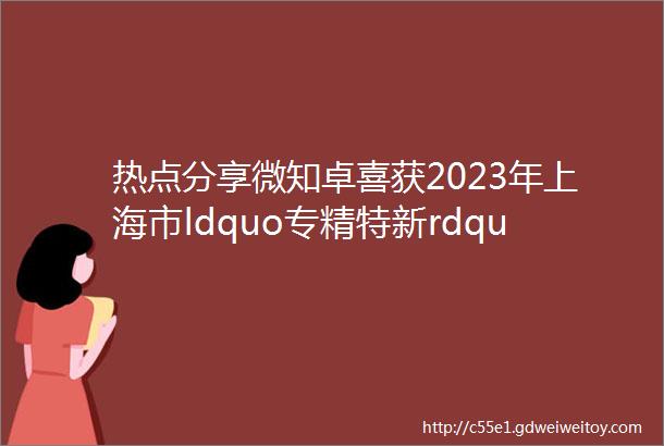 热点分享微知卓喜获2023年上海市ldquo专精特新rdquo中小企业称号